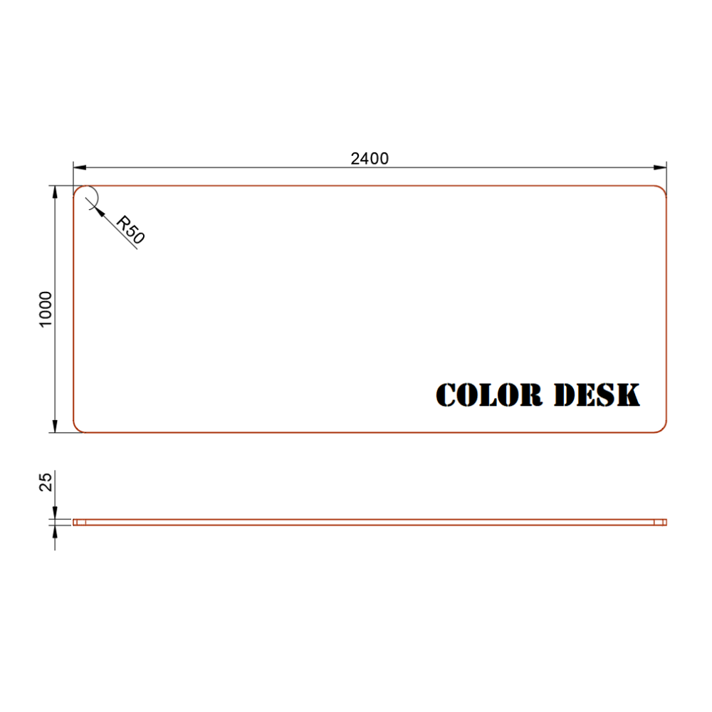 СТОЛЕШНИЦА 2400х1000х25 ММ ДЛЯ ПИСЬМЕННОГО СТОЛА ФИГУРНАЯ (СО СКРУГЛЁННЫМИ УГЛАМИ) 1