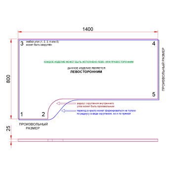 СТОЛЕШНИЦА УГЛОВАЯ 1400х800х25 ММ ДЛЯ ПИСЬМЕННОГО СТОЛА 1
