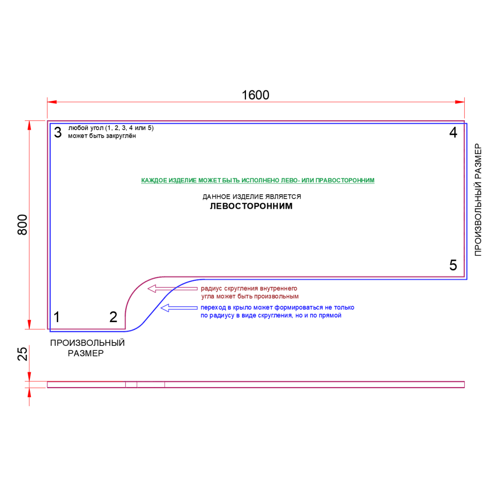 СТОЛЕШНИЦА УГЛОВАЯ 1600х800х25 ММ ДЛЯ ПИСЬМЕННОГО СТОЛА 1