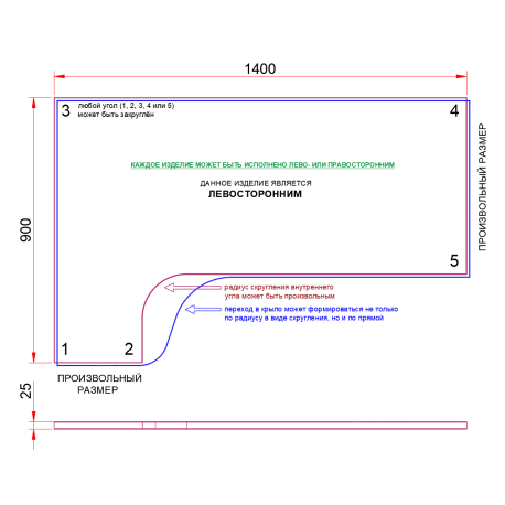 СТОЛЕШНИЦА УГЛОВАЯ 1400х900х25 ММ ДЛЯ ПИСЬМЕННОГО СТОЛА 1