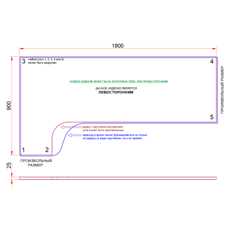 СТОЛЕШНИЦА УГЛОВАЯ 1800х900х25 ММ ДЛЯ ПИСЬМЕННОГО СТОЛА 1