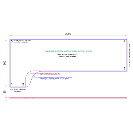 СТОЛЕШНИЦА УГЛОВАЯ 2200х900х25 ММ ДЛЯ ПИСЬМЕННОГО СТОЛА 1