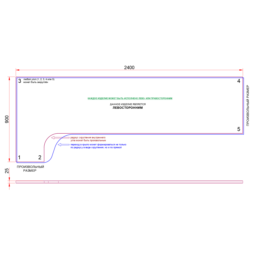 СТОЛЕШНИЦА УГЛОВАЯ 2400х900х25 ММ ДЛЯ ПИСЬМЕННОГО СТОЛА 1