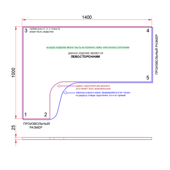 СТОЛЕШНИЦА УГЛОВАЯ 1400х1000х25 ММ ДЛЯ ПИСЬМЕННОГО СТОЛА 1