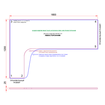 СТОЛЕШНИЦА УГЛОВАЯ 1800х1200х25 ММ ДЛЯ ПИСЬМЕННОГО СТОЛА 1
