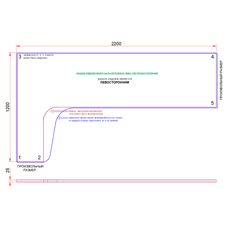 СТОЛЕШНИЦА УГЛОВАЯ 2200х1200х25 ММ ДЛЯ ПИСЬМЕННОГО СТОЛА 1