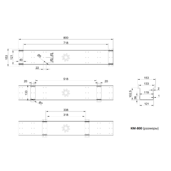 КАБЕЛЬ-КАНАЛ КМ-800Б ПОДСТОЛЬНЫЙ ГОРИЗОНТАЛЬНЫЙ МЕТАЛЛИЧЕСКИЙ БЕЛЫЙ 3