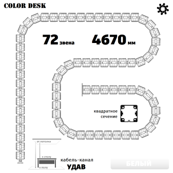 УДАВ-72 (4670 ММ) БЕЛЫЙ ГИБКИЙ КАБЕЛЬ-КАНАЛ КВАДРАТНОГО СЕЧЕНИЯ ОТ ПОТОЛКА К ПОЛУ ИЛИ СТОЛУ 1