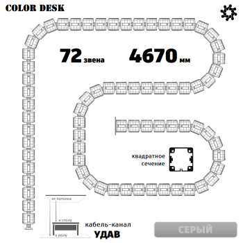 УДАВ-72 (4670 ММ) СЕРЫЙ ГИБКИЙ КАБЕЛЬ-КАНАЛ КВАДРАТНОГО СЕЧЕНИЯ ОТ ПОТОЛКА К ПОЛУ ИЛИ СТОЛУ 1