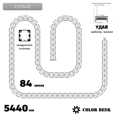 УДАВ-84 (5440 ММ) СЕРЫЙ ГИБКИЙ КАБЕЛЬ-КАНАЛ КВАДРАТНОГО СЕЧЕНИЯ ОТ ПОТОЛКА К ПОЛУ ИЛИ СТОЛУ 1