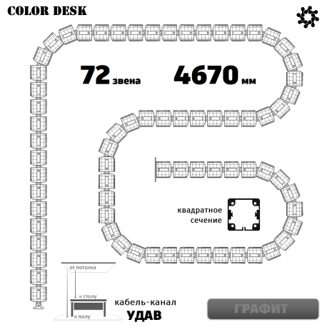 УДАВ-72 (4670 ММ) ГРАФИТ ГИБКИЙ КАБЕЛЬ-КАНАЛ КВАДРАТНОГО СЕЧЕНИЯ ОТ ПОТОЛКА К ПОЛУ ИЛИ СТОЛУ 1