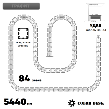 УДАВ-84 (5440 ММ) ГРАФИТ ГИБКИЙ КАБЕЛЬ-КАНАЛ КВАДРАТНОГО СЕЧЕНИЯ ОТ ПОТОЛКА К ПОЛУ ИЛИ СТОЛУ 1