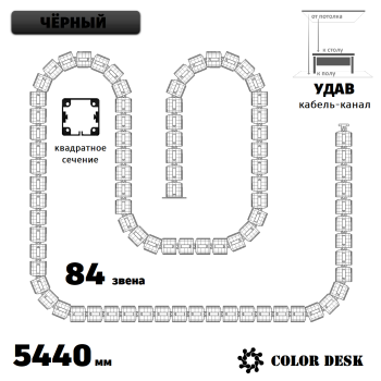 УДАВ-84 (5440 ММ) ЧЁРНЫЙ ГИБКИЙ КАБЕЛЬ-КАНАЛ КВАДРАТНОГО СЕЧЕНИЯ ОТ ПОТОЛКА К ПОЛУ ИЛИ СТОЛУ 1