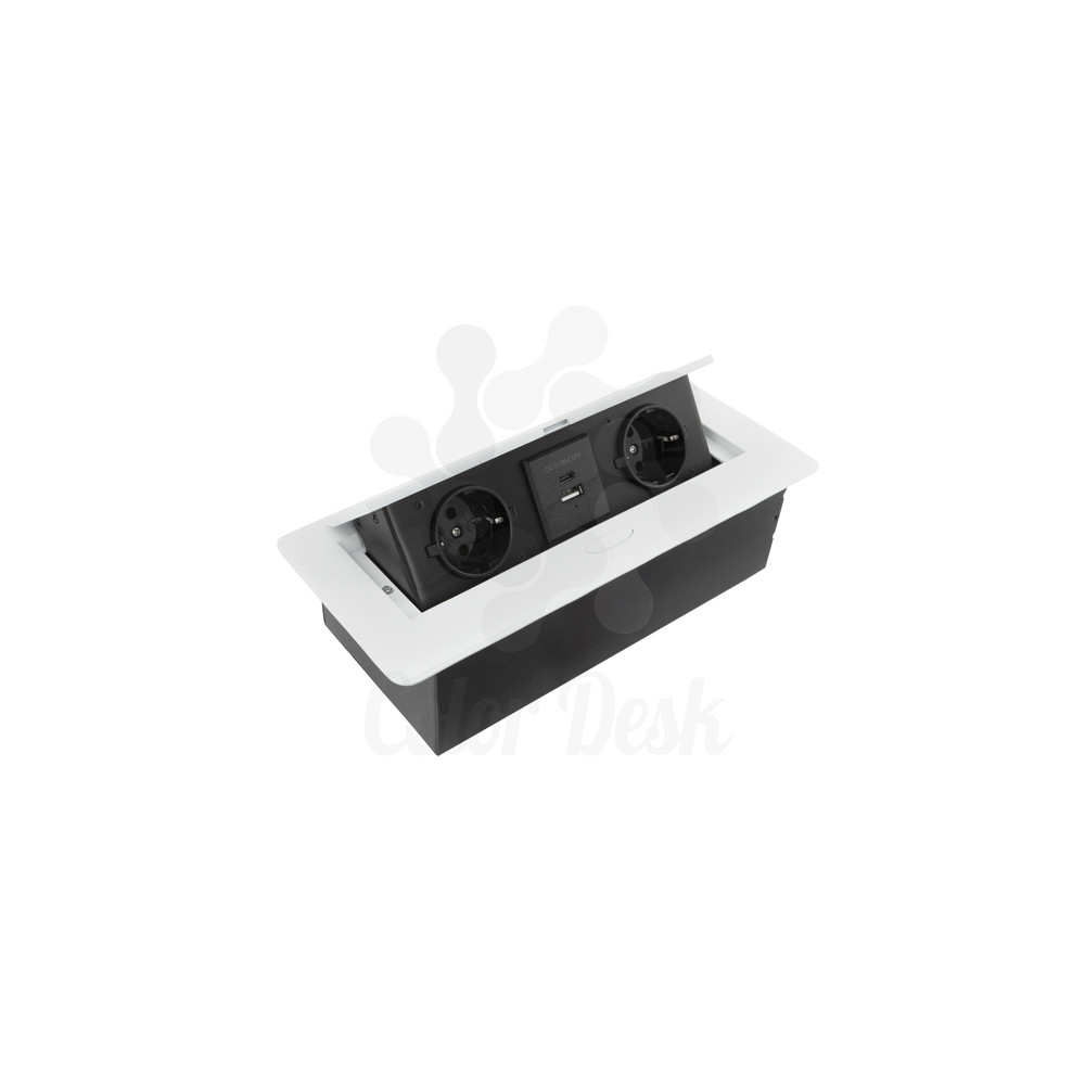 РОЗЕТОЧНЫЙ БЛОК CD-MD-2Q1U1C(W) БЕЛЫЙ ВСТРАИВАЕМЫЙ ВЫДВИЖНОЙ, 2 РОЗЕТКИ, 1 USB, 1 TAPE-C