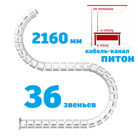 КАБЕЛЬ-КАНАЛ ПИТОН-1450 БЕЛЫЙ ОТ ПОТОЛКА К ПИСЬМЕННОМУ СТОЛУ 1