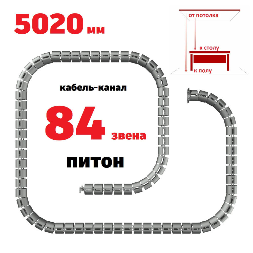 КАБЕЛЬ-КАНАЛ ПИТОН-5020 СЕРЫЙ ОТ ПОТОЛКА К ПИСЬМЕННОМУ СТОЛУ 1